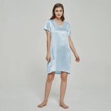 Silk Chemise Women's Short Sleeve Round Neck Silk Nightdress Light Blue XS