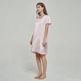 Silk Chemise Women's Short Sleeve Round Neck Silk Nightdress Rosy Pink XS