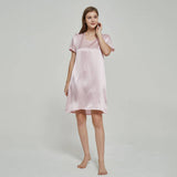 Silk Chemise Women's Short Sleeve Round Neck Silk Nightdress Rosy Pink XS