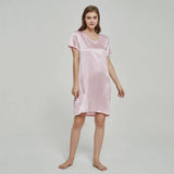 Silk Chemise Women's Short Sleeve Round Neck Silk Nightdress Rosy Pink XS