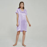 Silk Chemise Women's Short Sleeve Round Neck Silk Nightdress Lavender XS