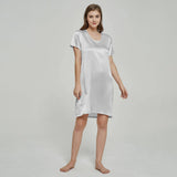 Silk Chemise Women's Short Sleeve Round Neck Silk Nightdress Silver Gray XS