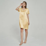 Silk Chemise Women's Short Sleeve Round Neck Silk Nightdress Gold XS