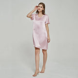 Silk Chemise Women's Short Sleeve Round Neck Silk Nightdress Rosy Pink XS