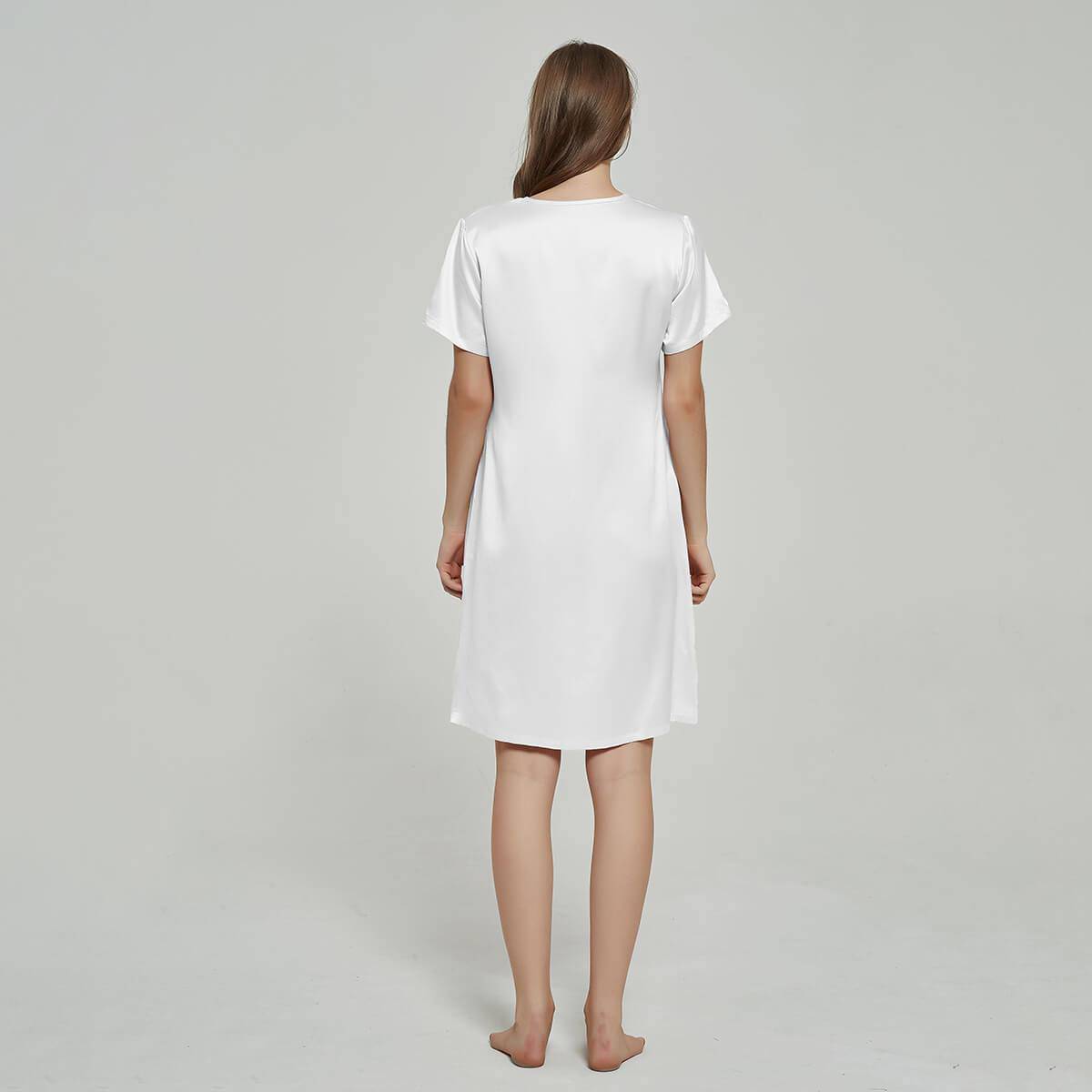 Silk Chemise Women's Short Sleeve Round Neck Silk Nightdress White XS