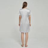 Silk Chemise Women's Short Sleeve Round Neck Silk Nightdress Silver Gray XS