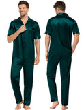 Silk Couple Pajamas Men And Women Short Sleeve Silk Pajamas Green XS