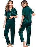 Silk Couple Pajamas Men And Women Short Sleeve Silk Pajamas Green XS
