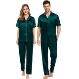Silk Couple Pajamas Men And Women Short Sleeve Silk Pajamas Green XS