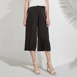 Silk Cropped Pants For Women Loose Silk Culotte Pants Work Silk Trousers Black XS