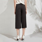 Silk Cropped Pants For Women Loose Silk Culotte Pants Work Silk Trousers Black XS