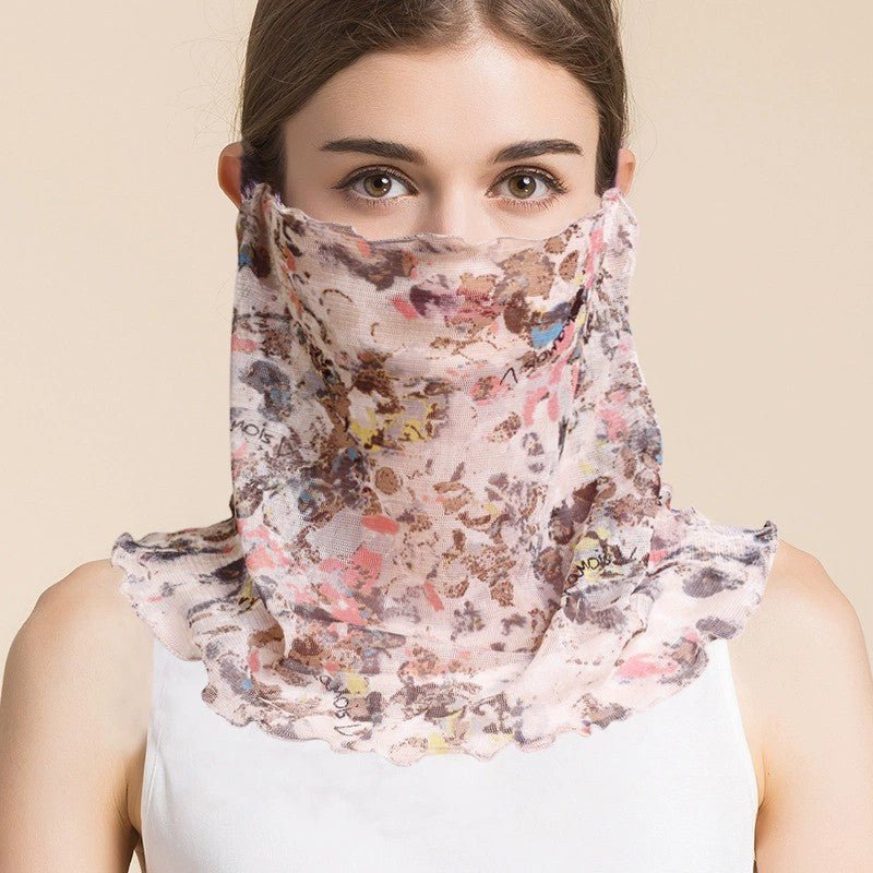 Silk Floral Printed Neck Gaiter Silk Face Masks Scarf For Women Style - 12 M