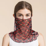 Silk Floral Printed Neck Gaiter Silk Face Masks Scarf For Women Style - 34 M