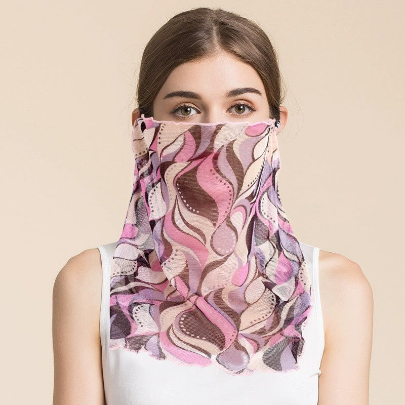 Silk Floral Printed Neck Gaiter Silk Face Masks Scarf For Women Style - 32 M