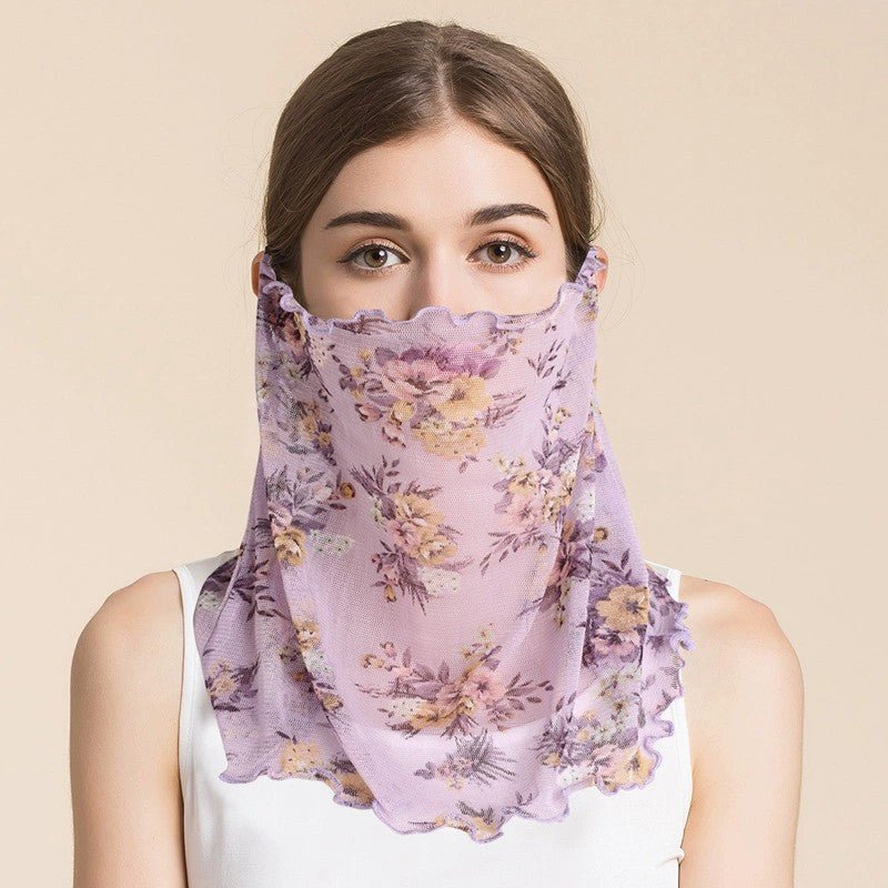 Silk Floral Printed Neck Gaiter Silk Face Masks Scarf For Women Style - 26 M
