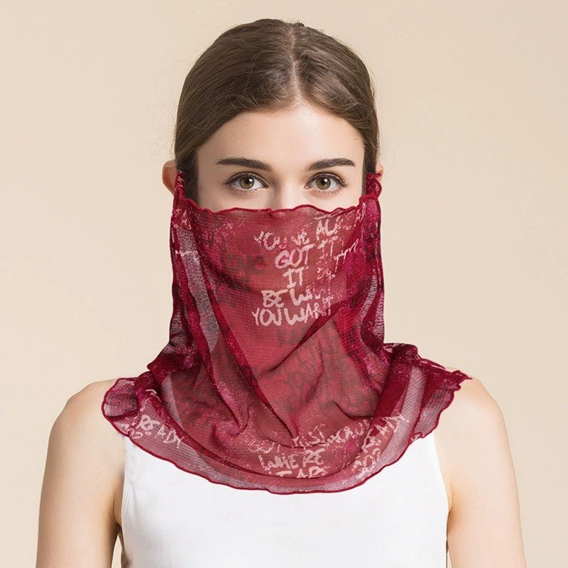 Silk Floral Printed Neck Gaiter Silk Face Masks Scarf For Women Style - 16 M