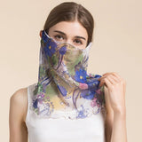 Silk Floral Printed Neck Gaiter Silk Face Masks Scarf For Women Style - 22 M