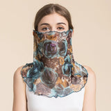 Silk Floral Printed Neck Gaiter Silk Face Masks Scarf For Women Style - 33 M