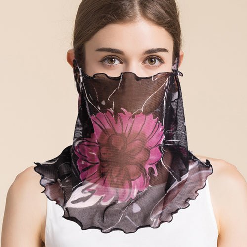 Silk Floral Printed Neck Gaiter Silk Face Masks Scarf For Women Style - 21 M