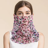 Silk Floral Printed Neck Gaiter Silk Face Masks Scarf For Women Style - 35 M