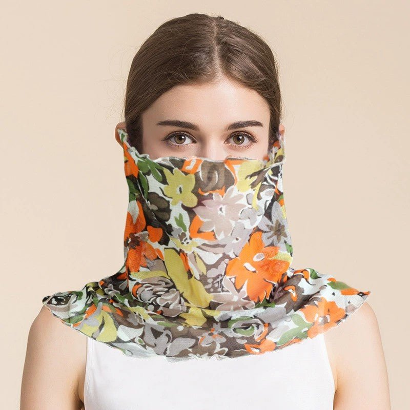 Silk Floral Printed Neck Gaiter Silk Face Masks Scarf For Women Style - 2 M