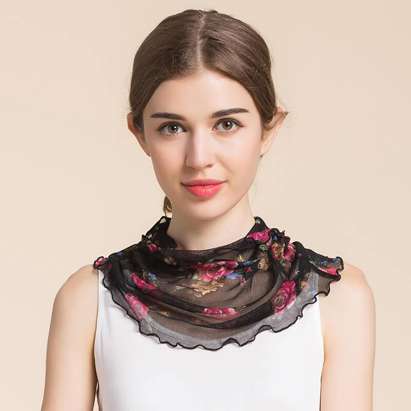 Silk Floral Printed Neck Gaiter Silk Face Masks Scarf For Women Style - 4 M