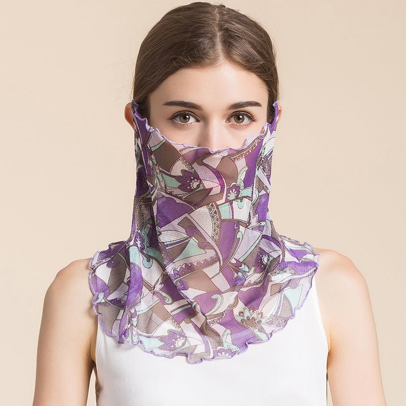 Silk Floral Printed Neck Gaiter Silk Face Masks Scarf For Women Style - 1 M