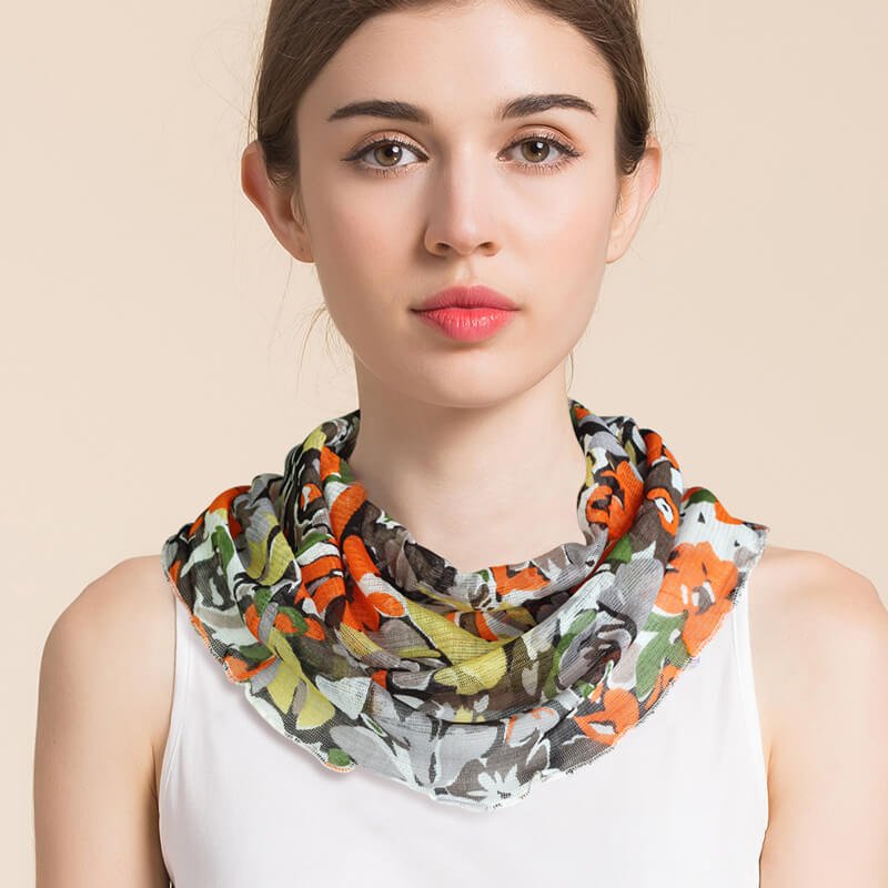Silk Floral Printed Neck Gaiter Silk Face Masks Scarf For Women Style - 2 M