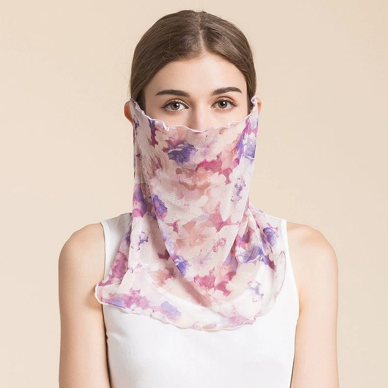 Silk Floral Printed Neck Gaiter Silk Face Masks Scarf For Women Style - 14 M