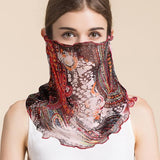 Silk Floral Printed Neck Gaiter Silk Face Masks Scarf For Women Style - 8 M