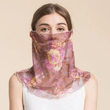 Silk Floral Printed Neck Gaiter Silk Face Masks Scarf For Women Style - 5 M