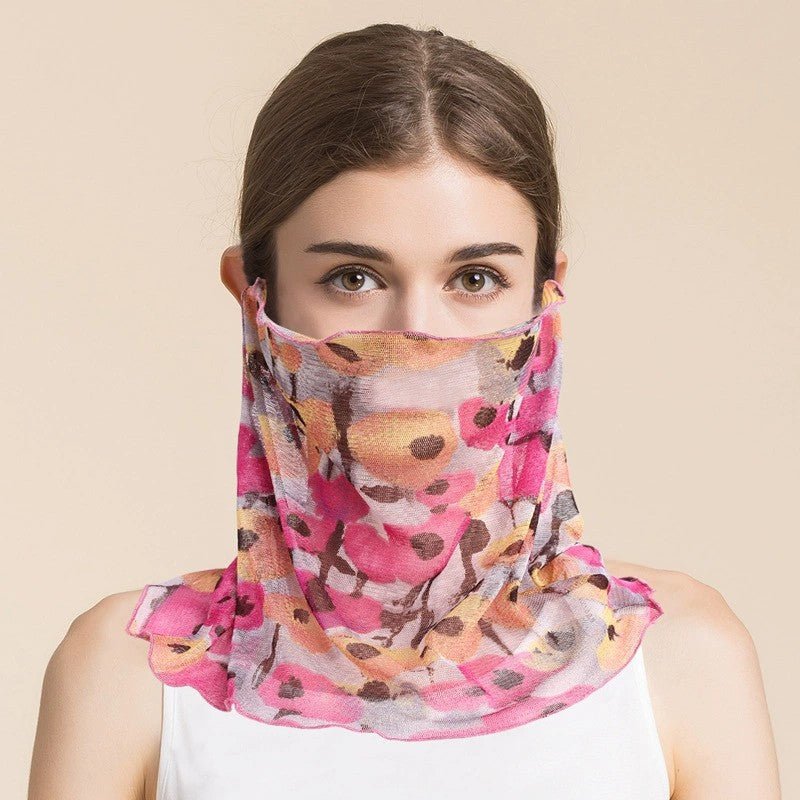Silk Floral Printed Neck Gaiter Silk Face Masks Scarf For Women Style - 23 M