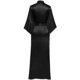 Silk Kimono Robe Long Wedding Bridesmaid Silk Bathrobe Black One size fits most