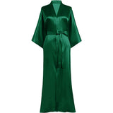Silk Kimono Robe Long Wedding Bridesmaid Silk Bathrobe Green One size fits most