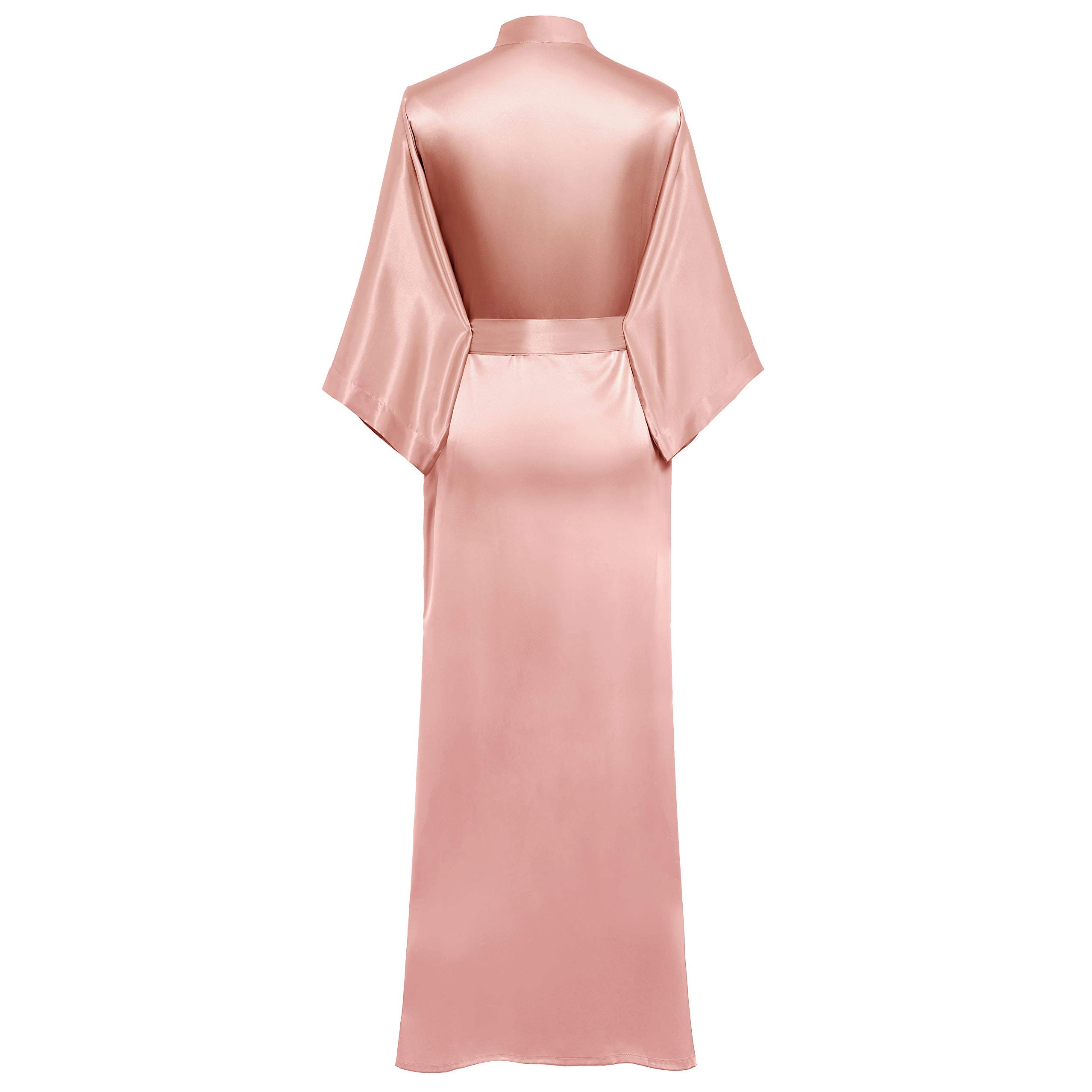 Silk Kimono Robe Long Wedding Bridesmaid Silk Bathrobe Rosy Pink One size fits most