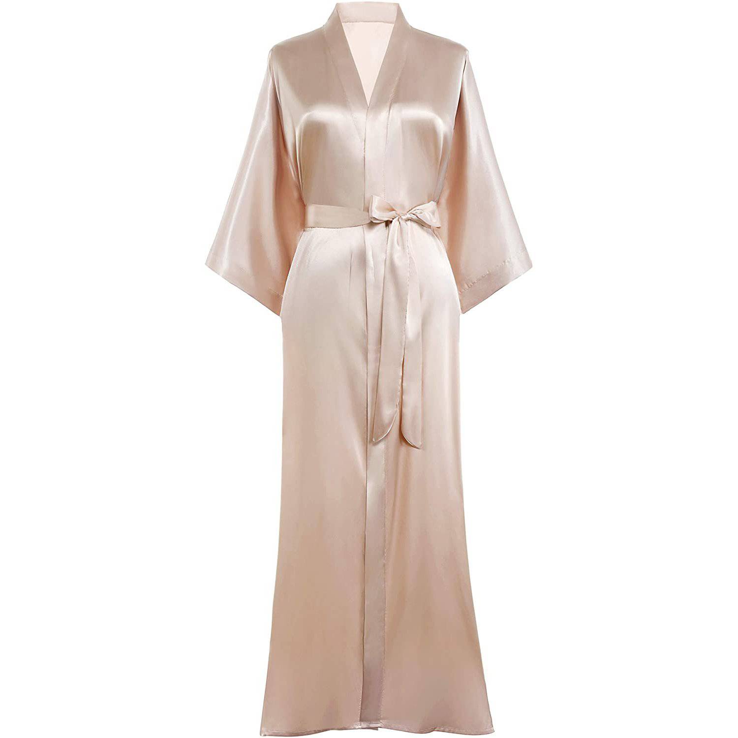 Silk Kimono Robe Long Wedding Bridesmaid Silk Bathrobe Champagne One size fits most