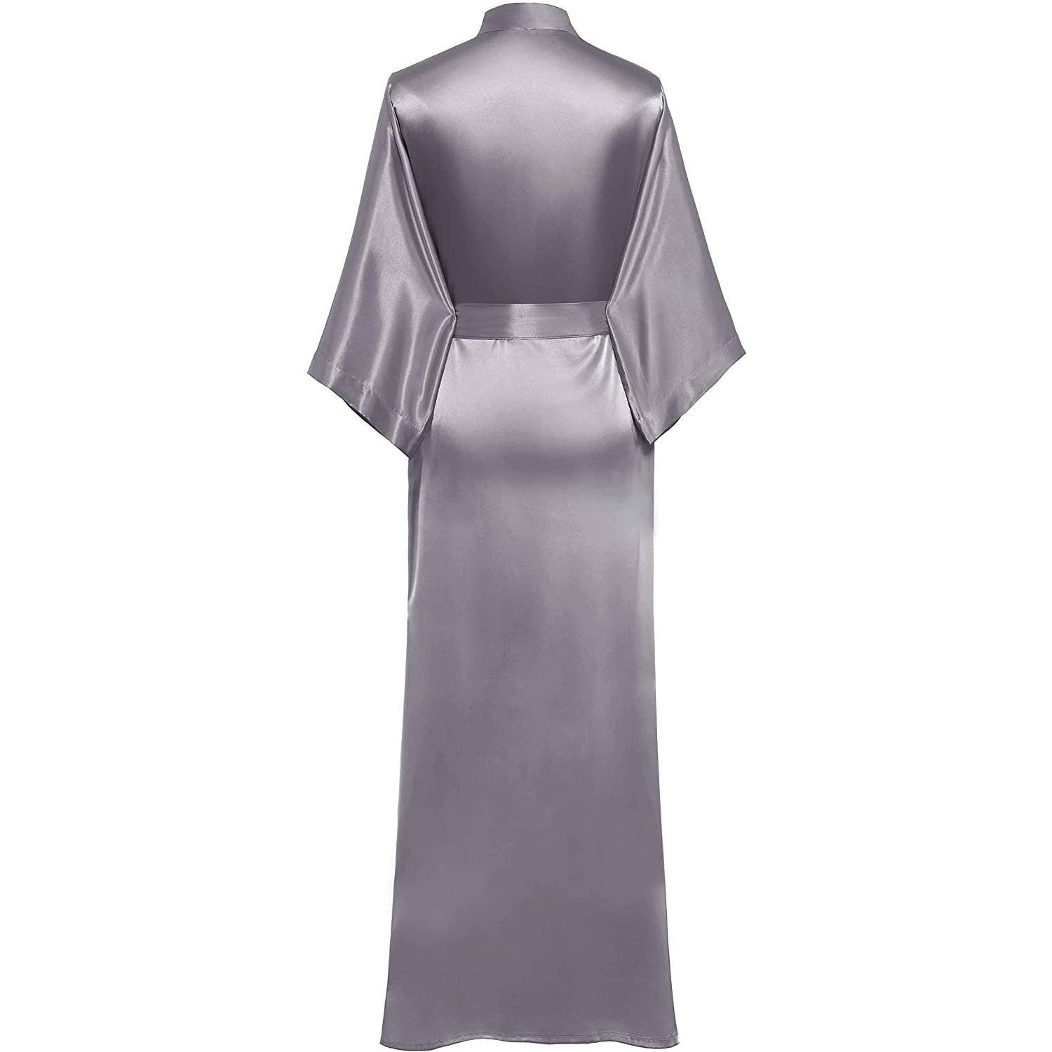 Silk Kimono Robe Long Wedding Bridesmaid Silk Bathrobe Gray One size fits most