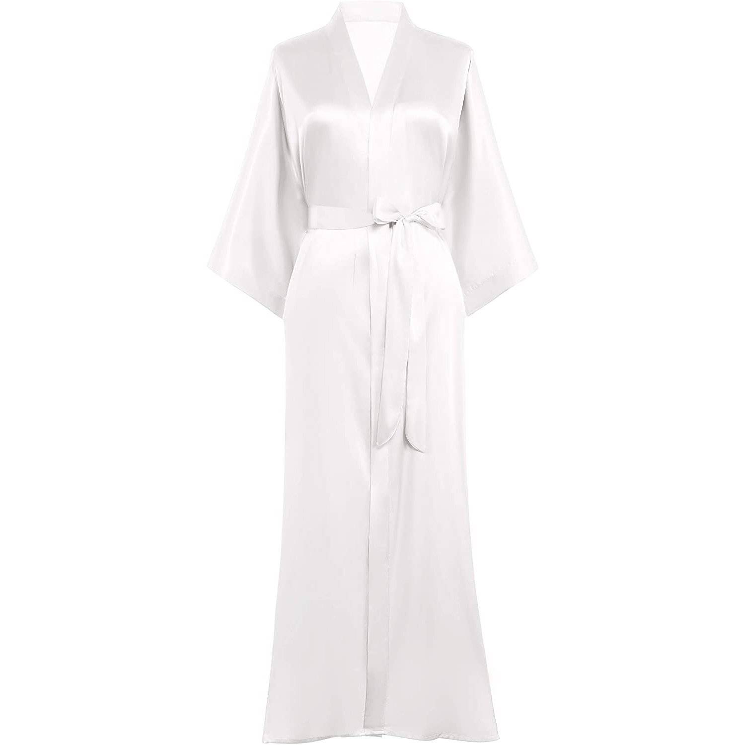 Silk Kimono Robe Long Wedding Bridesmaid Silk Bathrobe White One size fits most