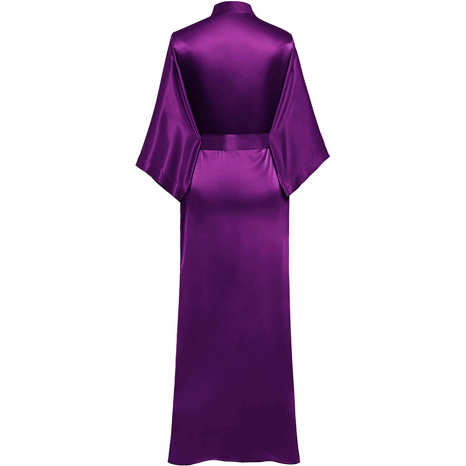Silk Kimono Robe Long Wedding Bridesmaid Silk Bathrobe Purple One size fits most