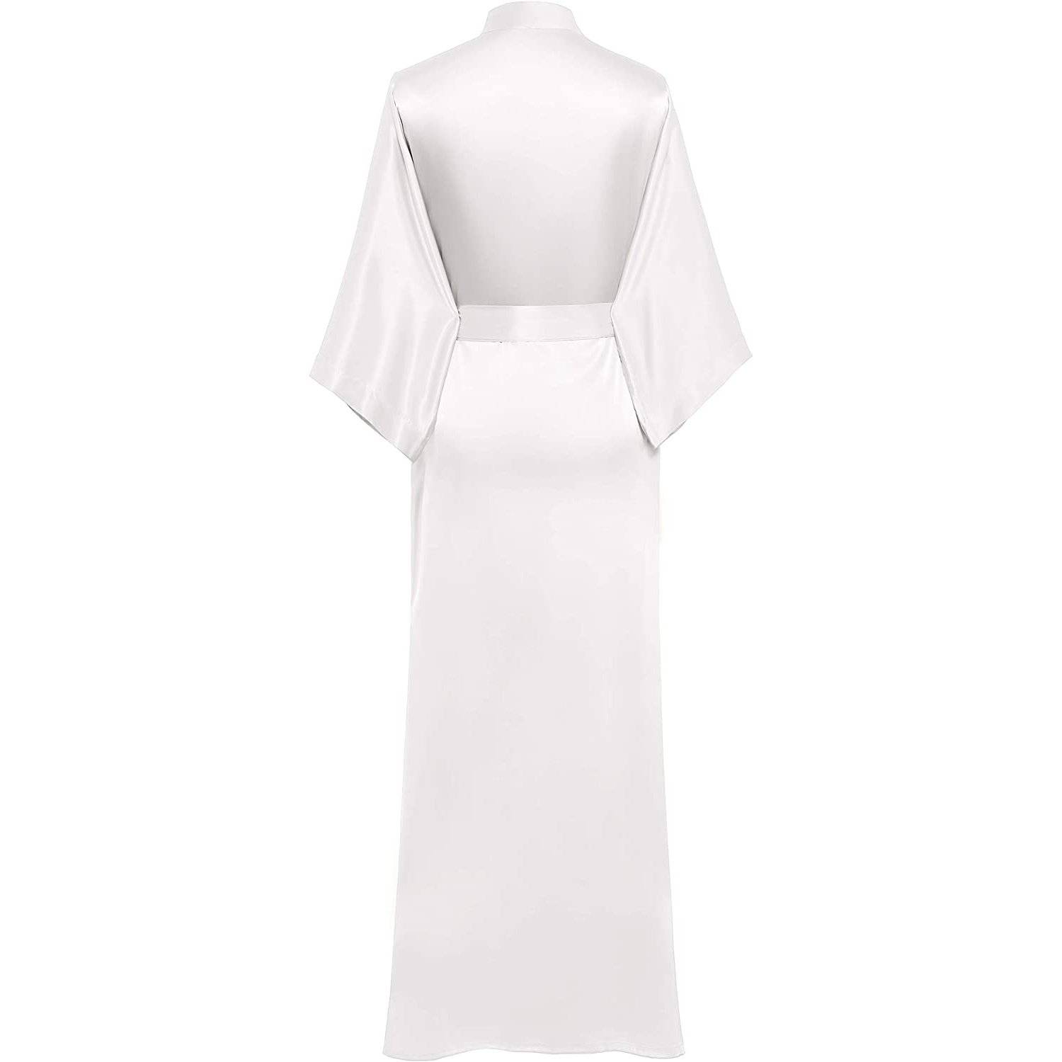 Silk Kimono Robe Long Wedding Bridesmaid Silk Bathrobe White One size fits most