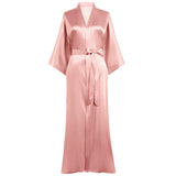 Silk Kimono Robe Long Wedding Bridesmaid Silk Bathrobe Rosy Pink One size fits most