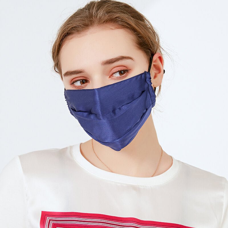 Silk Masks For Women Silk Adjustable Sensitive Skin Face Mask M Navy Blue
