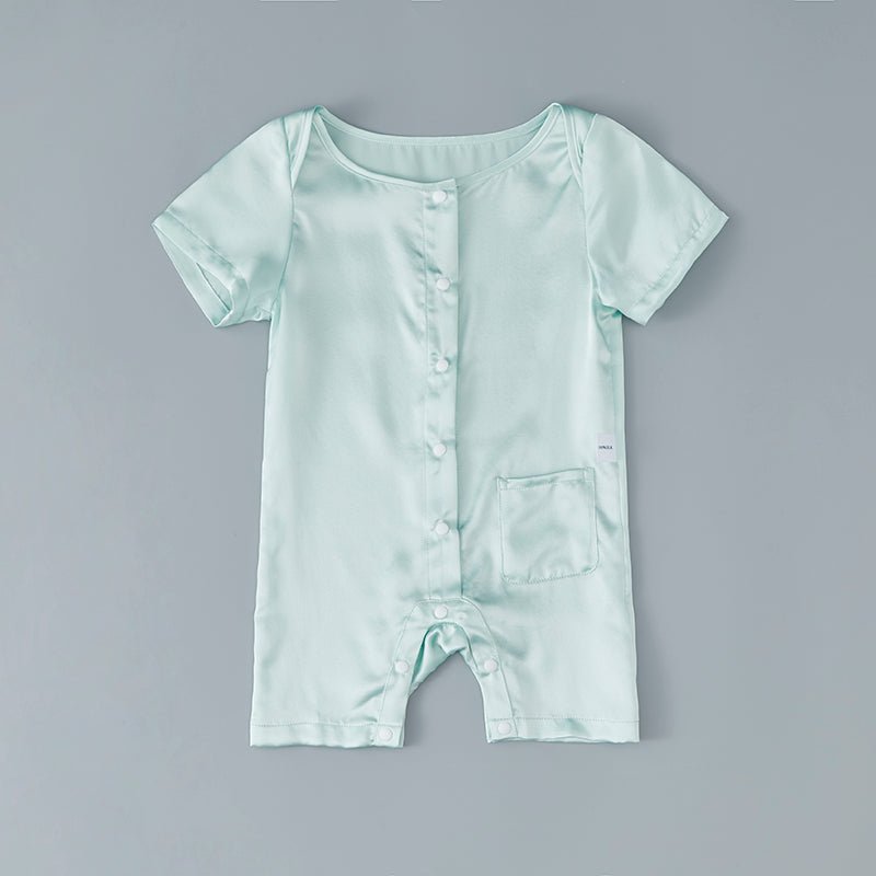 Baby Silk Romper Silk Bodysuit For Babies One Piece Silk Pajamas Infants and Toddlers Pale Turquoise 0 - 3M