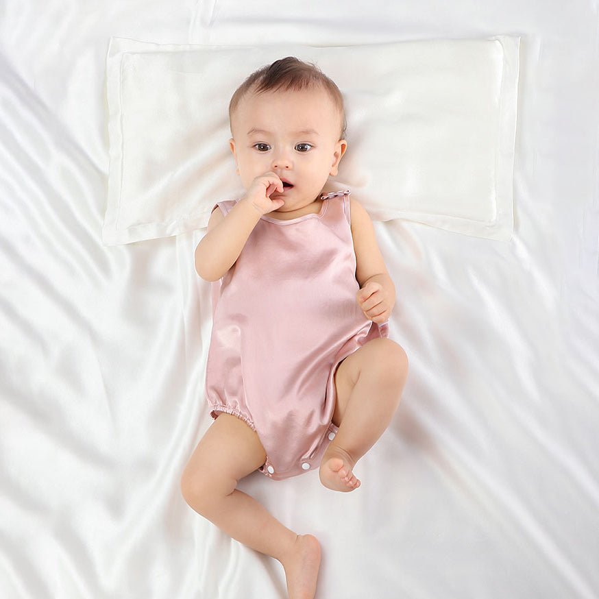 Silk Pajama Set for Baby Sleeveless pure Silk Bodysuit For Babies Rosy Pink 0 - 3M