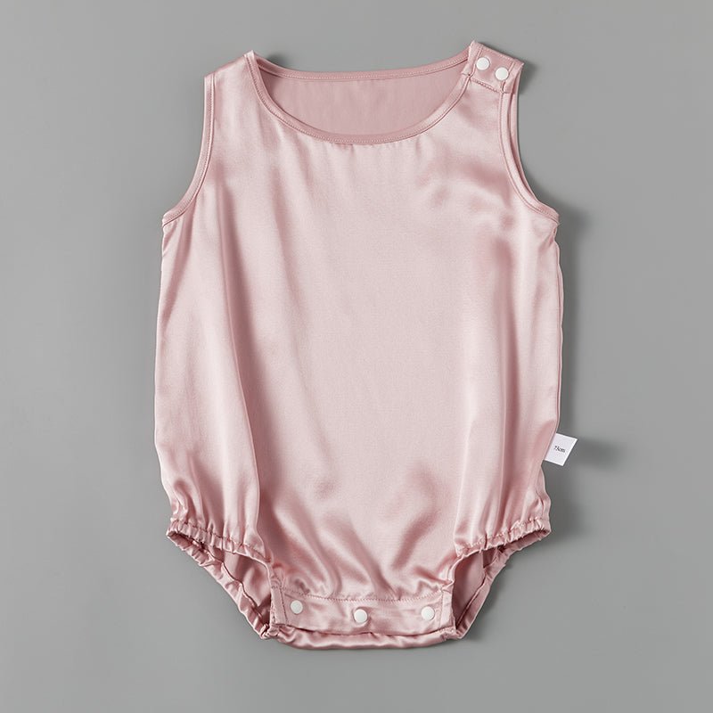 Silk Pajama Set for Baby Sleeveless pure Silk Bodysuit For Babies Rosy Pink 0 - 3M