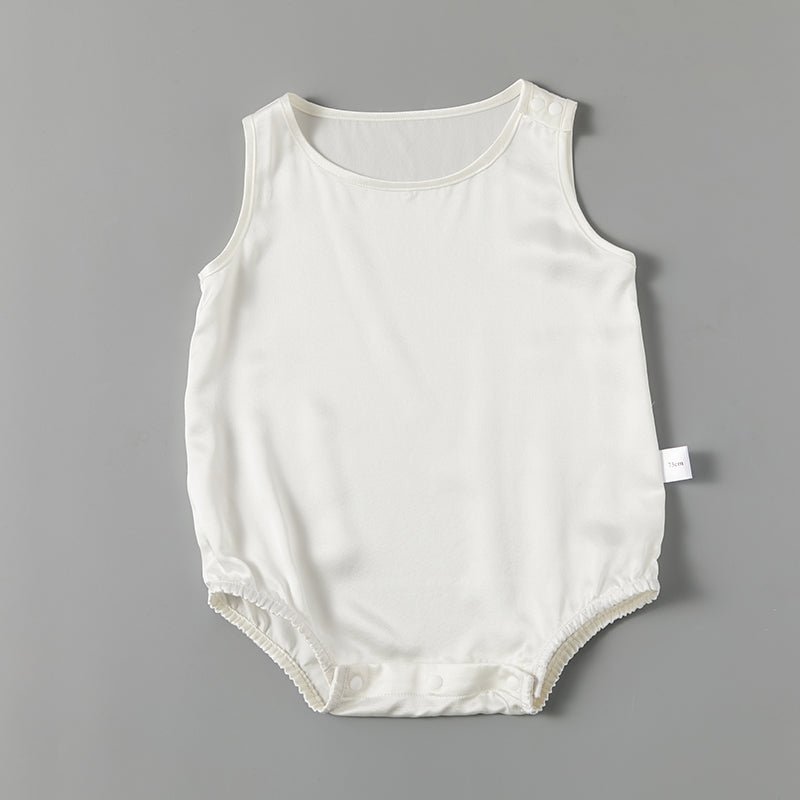 Silk Pajama Set for Baby Sleeveless pure Silk Bodysuit For Babies Ivory 0 - 3M