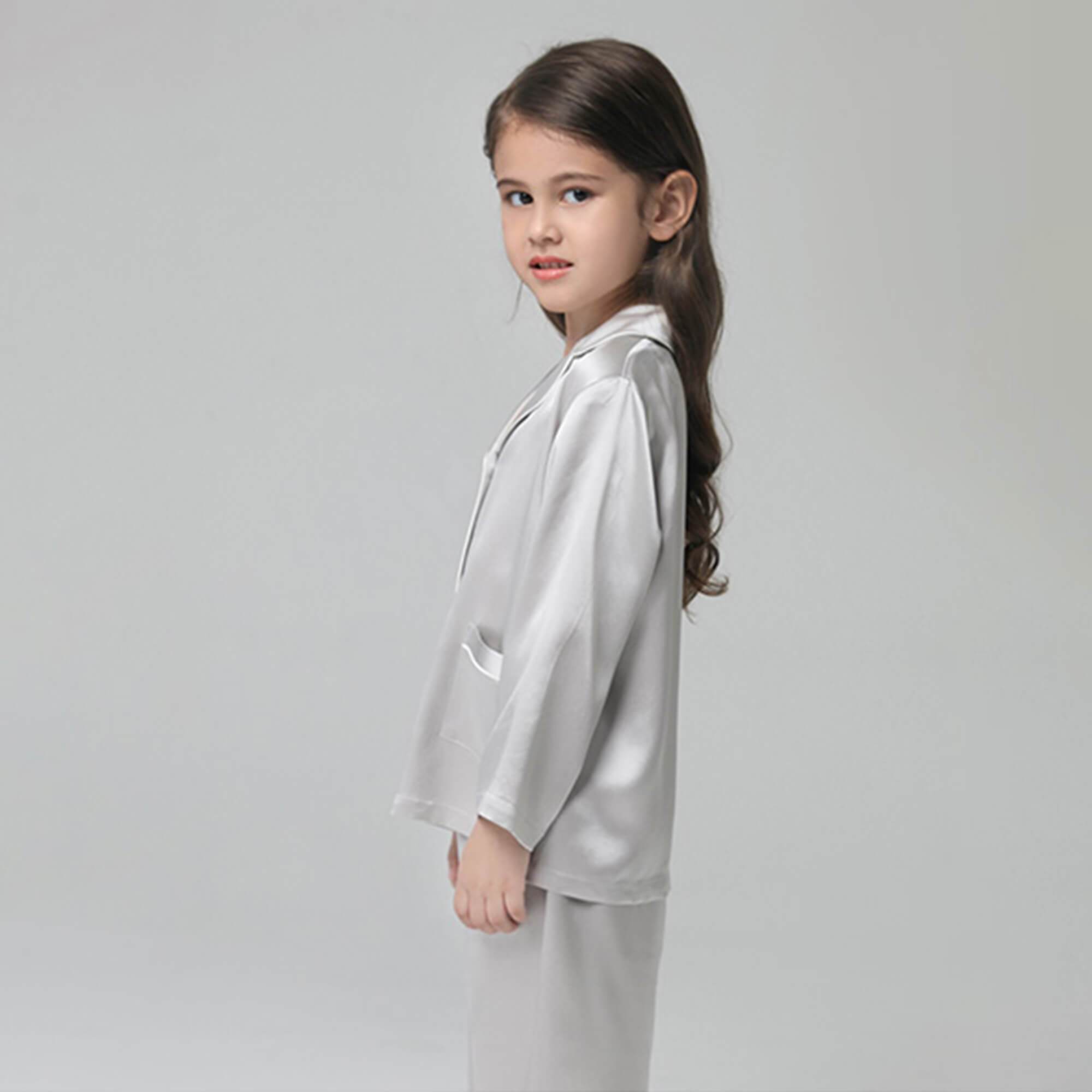 Silk Pajama Set For Kids' Gifts Silk Sleepwear For Kids Silver Gray XS