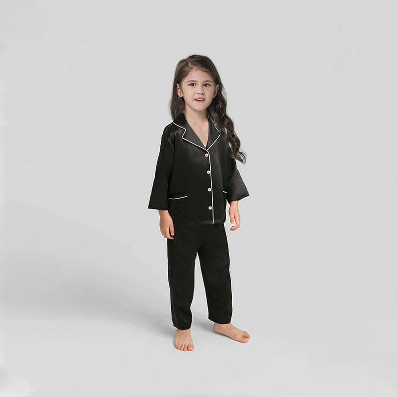Silk Pajama Set For Kids' Gifts Silk Sleepwear For Kids Black XS