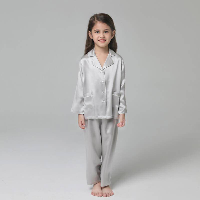Silk Pajama Set For Kids' Gifts Silk Sleepwear For Kids Silver Gray XS