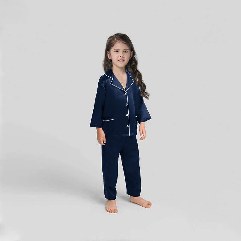 Silk Pajama Set For Kids' Gifts Silk Sleepwear For Kids Navy Blue XS